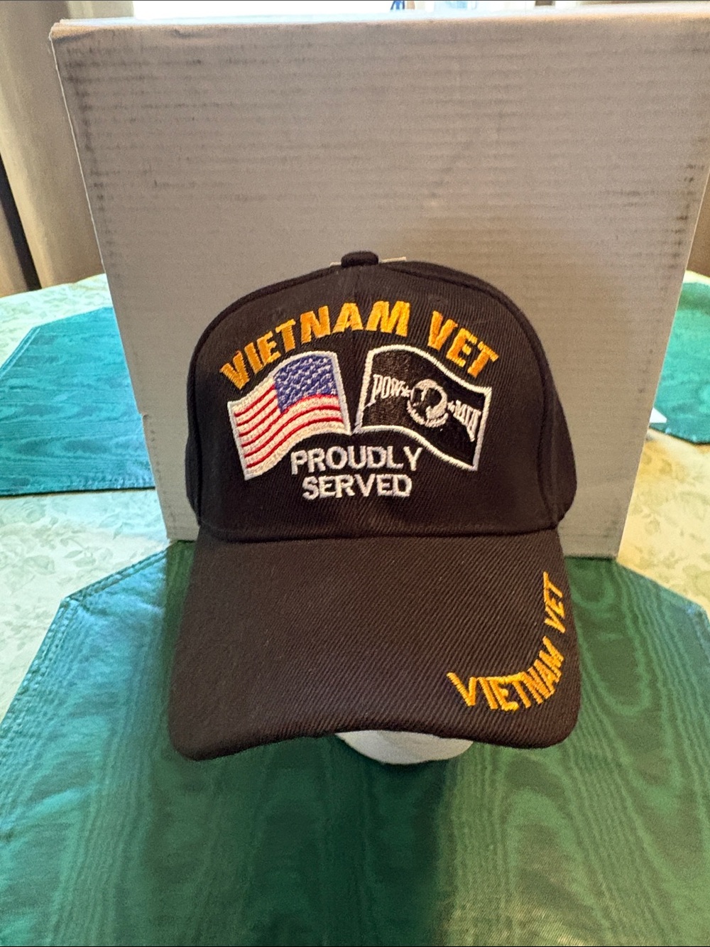 Vietnam Vet Proudly Served Embroidered Baseball Hat - Black